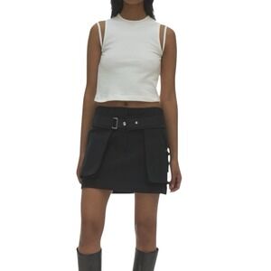 Helmut‎ Lang Black Structured Utility Mini Skirt w/ Belted Cargo Detail Sz 4